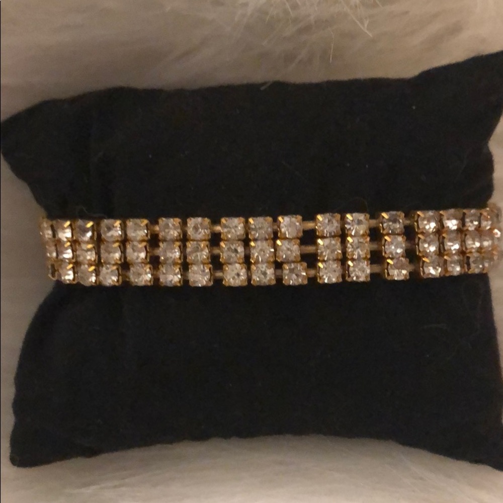 Gold Triple Row Rhinestone Stretch Bracelet